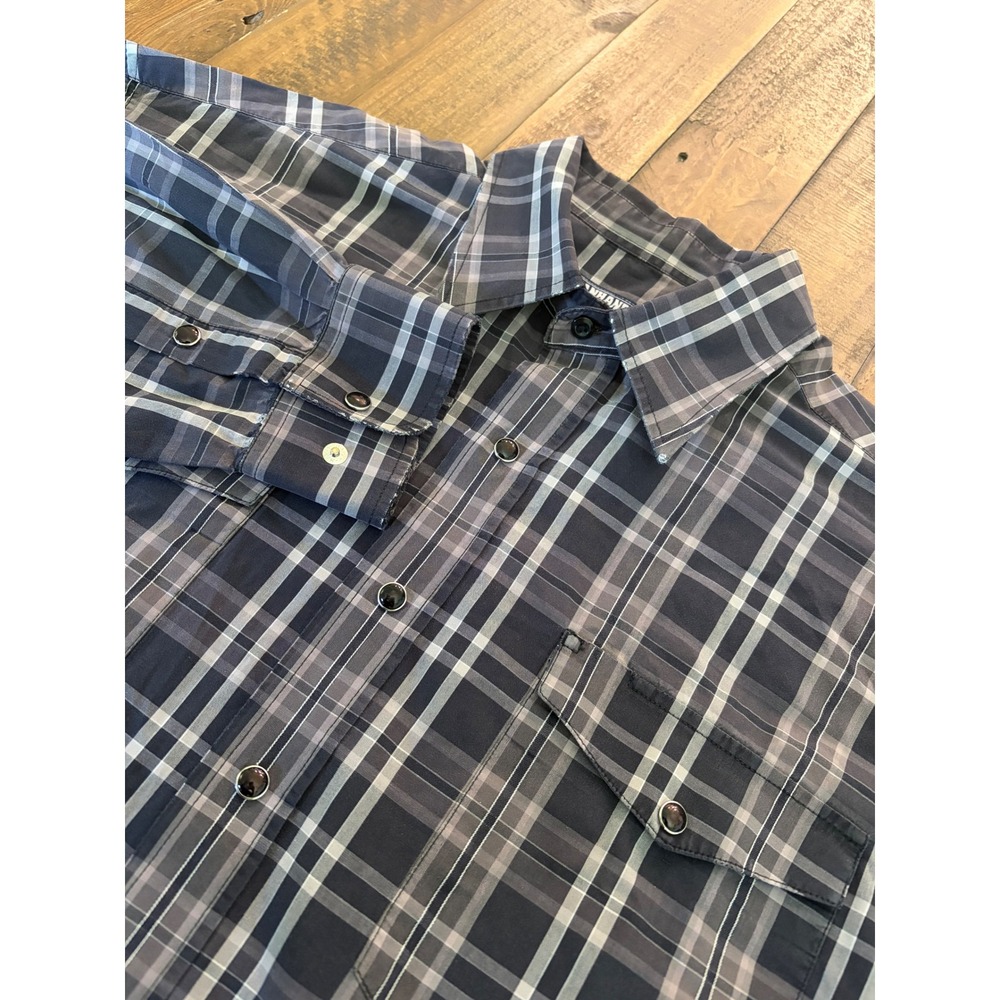 Panhandle Slim Men Large Vintage Grey Plaid Long Sleeve Western Shirt pearl snap
